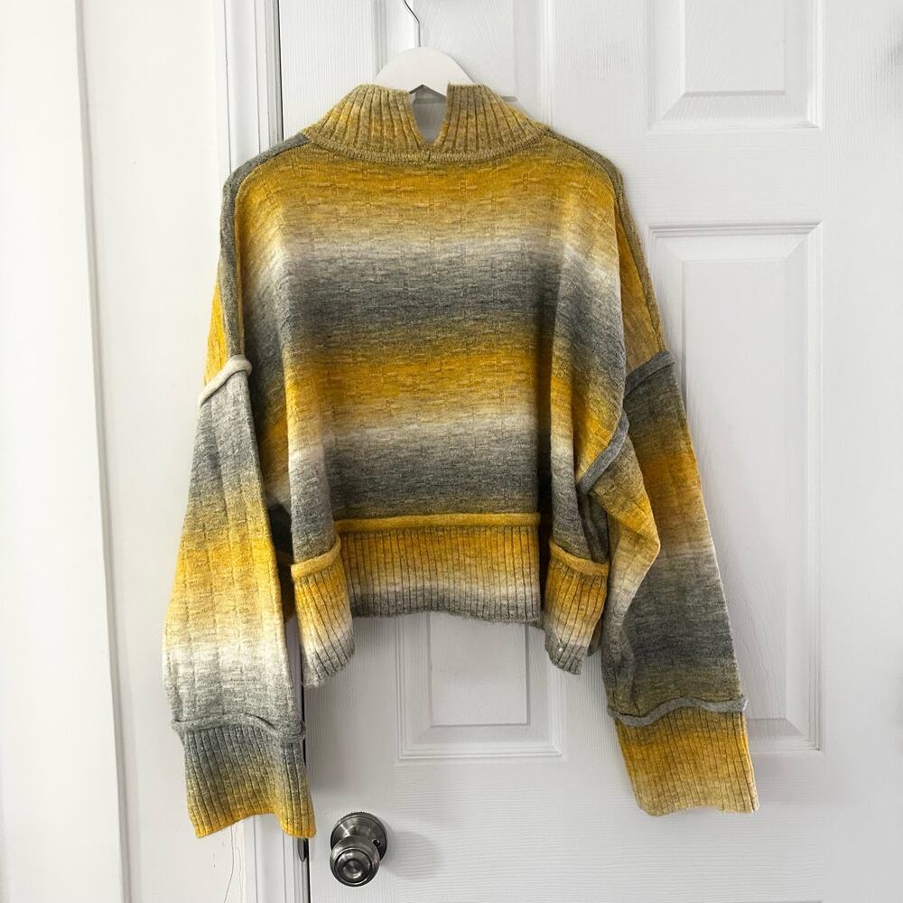 Pilcro Anthropologie Yellow Grey Ombre Striped Cropped Mock Neck Sweater XL - Picture 10 of 15